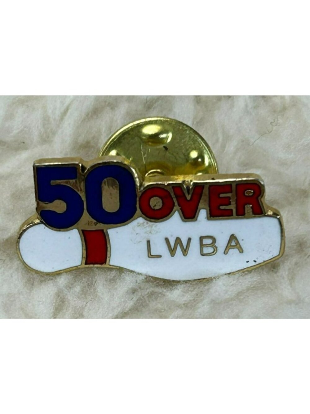 LWBA Gold Tone Enamel Bowling Pin 50 Over Decorative Lapel Pin Collectible Pre-O